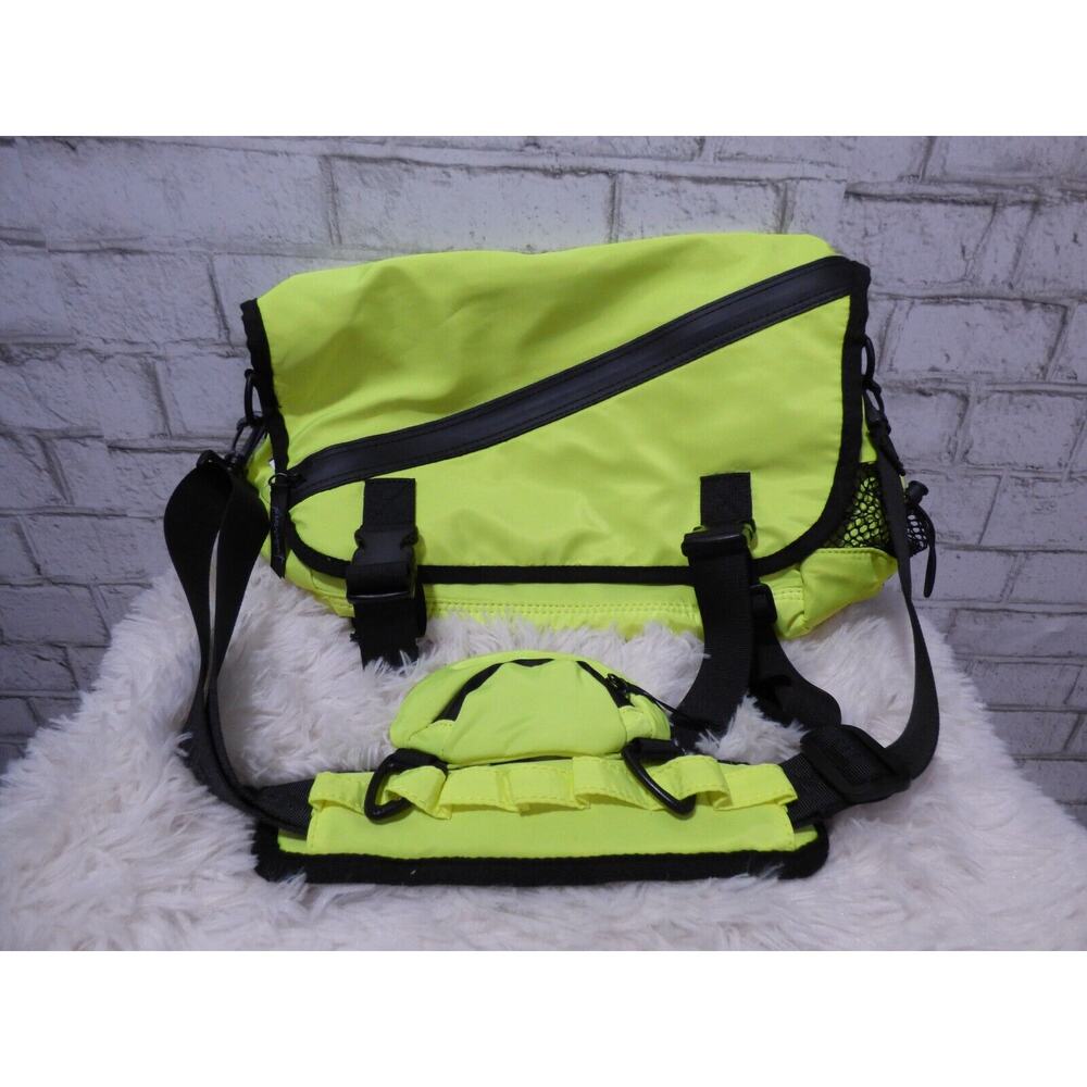 $128 Free People Movement Move With It Black Neon Lime Messenger Bag NEW